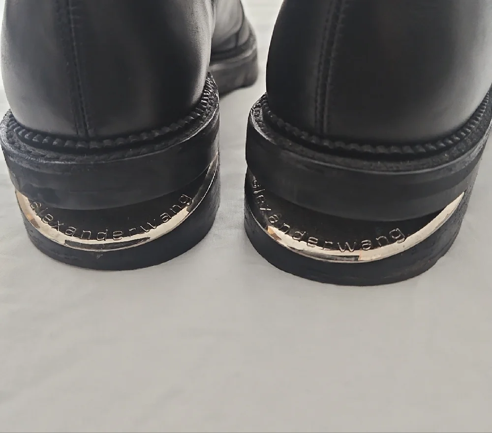 Alexander Wang Black Leather Combat Boots with Silver Eyelets - Picture 4 of 7